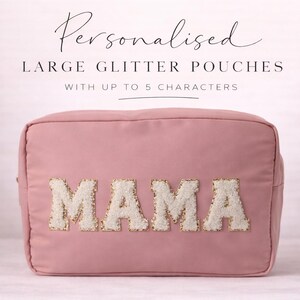 Personalised  pink Glitter Patch Large travel pouch, organiser, toiletry nylon bag, customisable initials, cosmetic ,letter name monogram