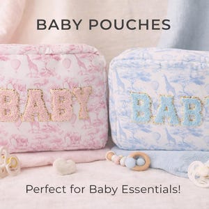 Personalised Safari Animal Print Pouch – Toile Glitter Patch Name Bag, custom baby or kids pouch for nappies and wipes. Giraffe, Elephant