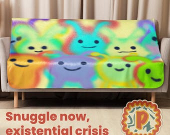 Fuzzy Amorphous Creature Blanket | Cute Colourful Sherpa Fleece Throw | Cozy Kawaii Alien Plush Blanket Gift