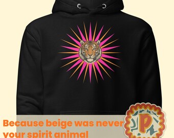 Tiger Graphic Hoodie: Bold Sunburst Design, Unisex Streetwear