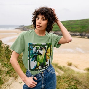 Geometric Parrot T-Shirt | Modern Bird Graphic Tee | Colorful Cubist Design | Tropical Wildlife Shirt | Nature Gift Idea