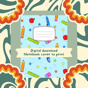 Hand Drawn Printable Composition Notebook Cover PNG Back to School Customize your Book Journal Cute Kawaii Style Stationery Instant Download