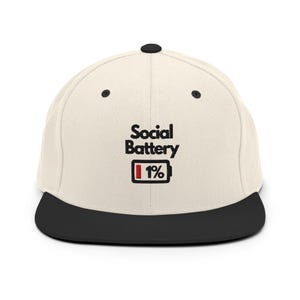 Funny Introvert Hat | Social Battery 1% Cap | Sarcastic Hat | Snapback Hat, Cap | Antisocial Gift | Funny Cap | Adjustable Cap
