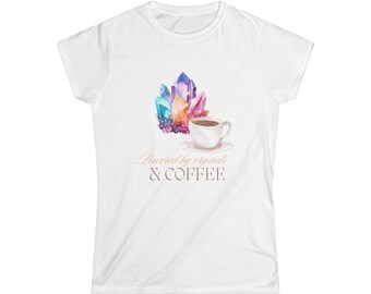 Crystal Coffee Women's Softstyle Tee, Funny Comfortable Graphic T-Shirt, Crystals Gift for Her, Cute Cafe Top, Coffee Lover Shirt