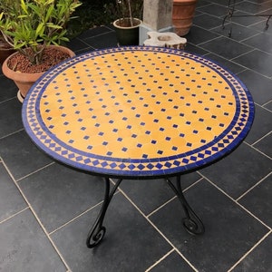 Outdoor Dining Table, Custom Mosaic Table With Iron Legs, Moroccan Zellige Tile Table For Indoor/Outdoor Garden Table, Outdoor Furniture