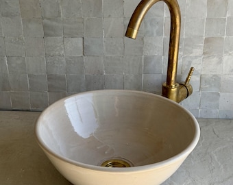 Handmade Moroccan Ceramic Vessel Sink | Clay Beige Artisan Bathroom Basin