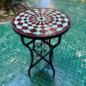 Large Mosaic Table, Custom Mosaic Tabletop Iron Legs, Handcrafted Moroccan Zellige Tile Table For Indoor/Outdoor Garden Table, Bistro Table