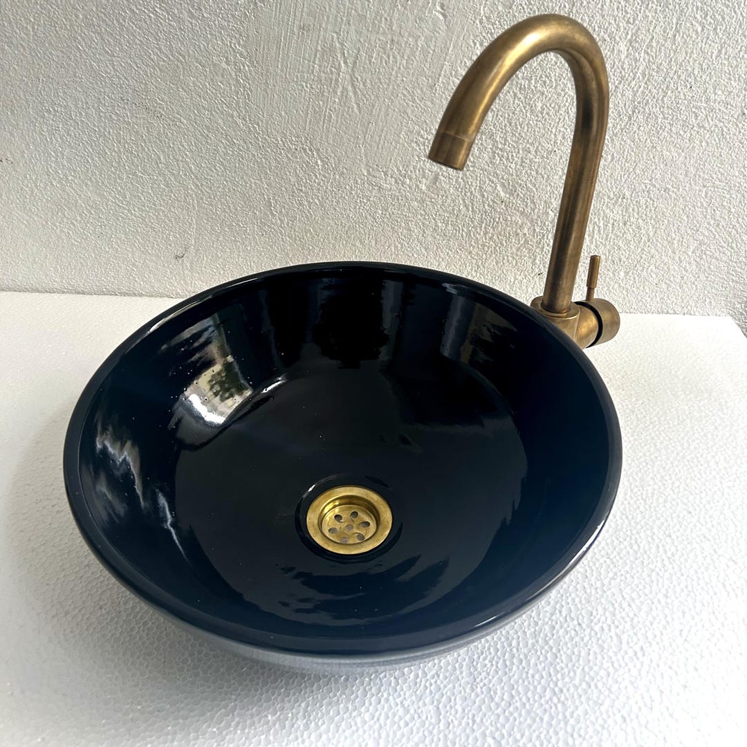 Black Sink Bowl for Bathroom, Custom-made Vessel Sink - Round Vanity ...