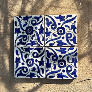 Craft Moroccan Tiles, Zellige Tiles, Handmade and Handpainted Clay Tiles, 4x4 Tiles, Flowers Tiles, Custom made Tiles for Backsplash