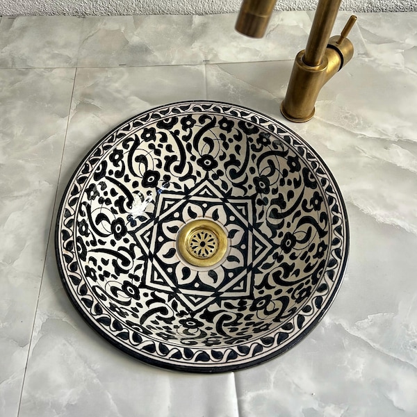 Vasque Marocaine En Cuivre – Patine Bronze – 38 Cm – À Encastrer – Neuve