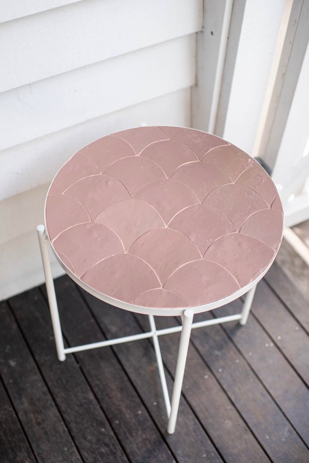 Pink Coffee Table, Custom Mosaic Table With Iron Legs, Moroccan Zellige ...