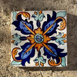Antique Tiles, 10x10cm Flower Tiles, Handpainted Ceramic Tiles for Bathroom, Kitchen Backsplash, Fireplace, Wall Decorative Clay Tiles 4x4
