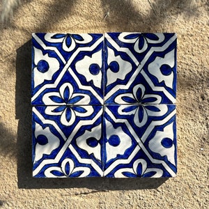Decorative Zellige Tiles, Blue Moroccan Tiles, Handmade and Handpainted Ceramic Tiles, 4x4 Tiles Bathroom, Custom made Tiles for Backsplash