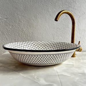 Contemporary Oval Sink, Black White Bathroom Sink, Vanity Vessel For Bathroom, Farmhouse Sink Oval, Ceramic Washbasin, Custommade Sink Basin