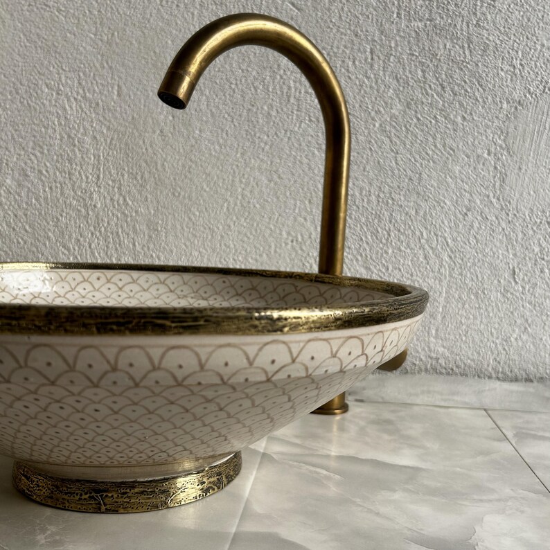 Brass Rustic Beige Sink, Farmhouse Sink for Bathroom, Ceramic Basin ...