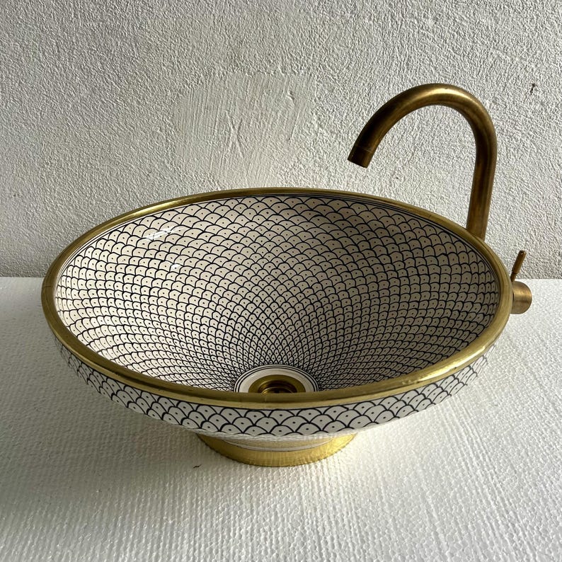 Rimmed Rustic Sink, Vintage Sink for Bathroom, Custom Ceramic Basin ...