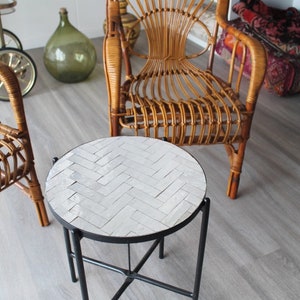Mosaic Coffee Table, White Side Table With Iron Legs, Moroccan Tables Indoor/Outdoor Table, Round Table, Garden Table, Small Patio Table