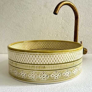 Light Green Sink Bathroom, Handcrafted Sink - Custom-made Ceramic Basin, Pottery Round Vessel Washbasin, Sinks With Brass Drain & Gifts