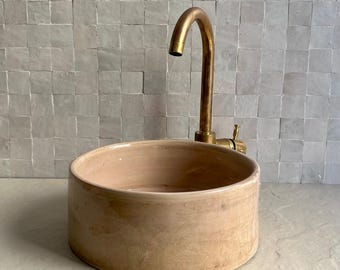 Lavabo rústico de barro / Lavabo de cerámica artesanal estilo wabi-sabi / Lavabo de tocador beige natural