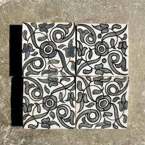 Handpainted Gray Tiles, 4x4 Clay Tiles, Authentic Handmade Ceramic Tiles, Tiles for Floor, Backsplash, Bathroom, Stairs, 10 CM Custom Tile