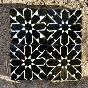 Authentic Black Tiles, Moroccan 10x10cm Custom Tiles, Handpainted Ceramic Tiles for Bathroom, Kitchen Backsplash, Fireplace, Wall Clay Tiles