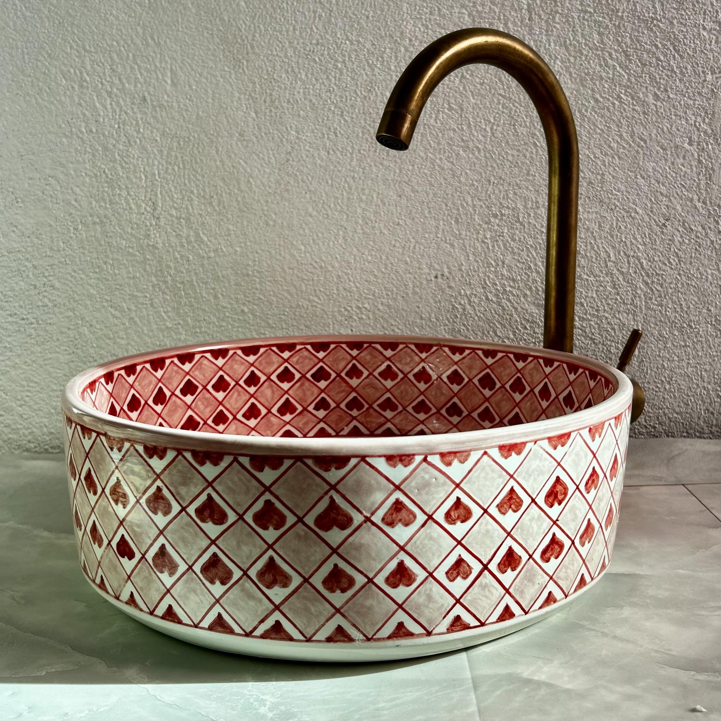 Lavabo Vasque En Cuivre Rouge – Marocaine – À Encastrer – 50x35 Cm – Salle De Bain Traditionnelle