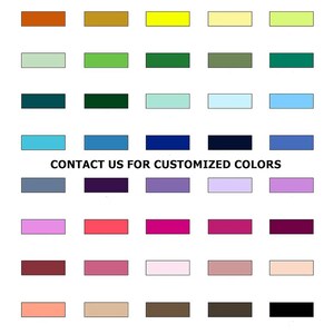 K&ouml;nnte beinhalten: Eine Farbkarte mit 36 Farbmustern, darunter Rot, Braun, Gelb, Gr&uuml;n, Blau, Lila, Rosa und Grau. Der Text "CONTACT US FOR CUSTOMIZED COLORS" befindet sich am unteren Rand der Karte.