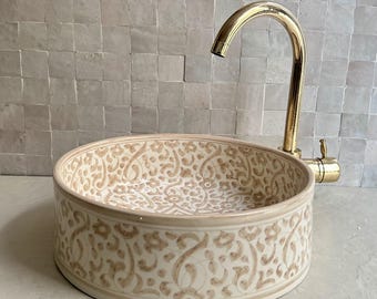 Handgemaakte beige Marokkaanse gootsteen - keramische wasbak