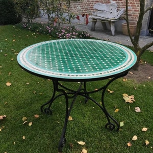 Zellige Mosaic Table, Round Garden Table With Iron Legs, Moroccan Patio Table, Farmhouse Outdoor and Indoor Table - Custom made Table