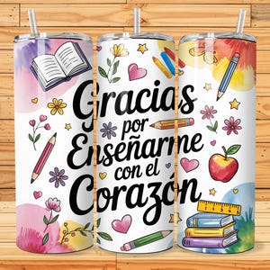 Spanish Teacher Tumbler Wrap Seamless Sublimation Teacher Appreciation Design PNG, 20 oz Skinny Tumbler Wrap Teacher Life Tumbler PNG