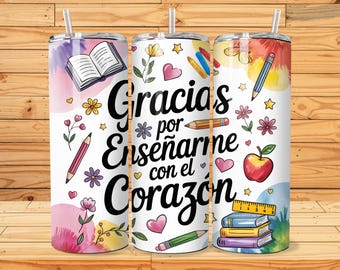 Spanish Teacher Tumbler Wrap Seamless Sublimation Teacher Appreciation Design PNG, 20 oz Skinny Tumbler Wrap Teacher Life Tumbler PNG