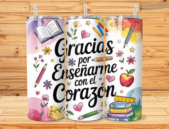 Spanish Teacher Tumbler Wrap Seamless Sublimation Teacher Appreciation Design PNG, 20 oz Skinny Tumbler Wrap Teacher Life Tumbler PNG
