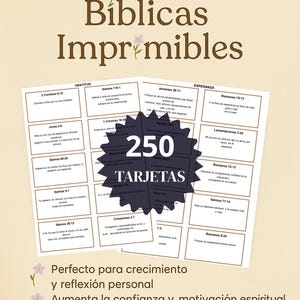 250 tarjetas de versículos bíblicos imprimibles en español, tarjetas de escrituras inspiradoras para descargar, tarjetas de afirmaciones cristianas, citas inspiradoras y bíblicas.