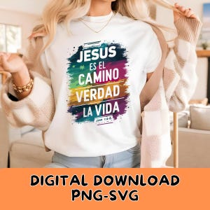 Spanish Bible Verse - Frases religiosas T-Shirt Motivational Quote PNG Inspirational Christian Tee Design Digital Download