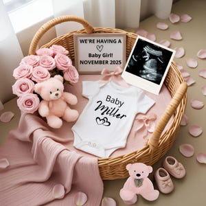 Girl Pregnancy Announcement Digital Baby Announcement Girl Gender Reveal Social Media Reveal Editable Template Its a Girl Little Sister