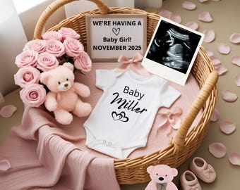 Girl Pregnancy Announcement Digital Baby Announcement Girl Gender Reveal Social Media Reveal Editable Template Its a Girl Little Sister