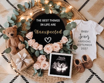 Digital Pregnancy Announcement, Editable Unexpected Pregnancy Reveal, Best Things Unexpected Baby Reveal, Editable any year, Baby 2027