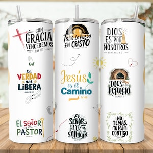 SPANISH Bible Motivational Quotes 20oz Skinny Tumbler Sublimation Designs, Tumbler Wrap Png, Do it Yourself, Christian Gift for Her