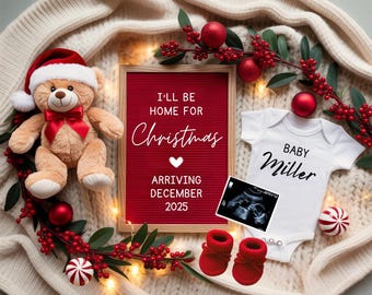 Anuncio de embarazo navideño, anuncio digital de bebé, plantilla editable, descarga instantánea, revelación de género de niña, regalo especial