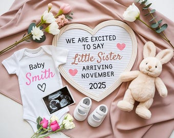 Girl Pregnancy Announcement Digital Baby Announcement Girl Gender Reveal Social Media Reveal Editable Template Its a Girl Little Sister