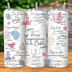 SPANISH Bible Motivational Quotes 20oz Skinny Tumbler Sublimation Designs, Tumbler Wrap Png, Do it Yourself, Christian Gift for Her