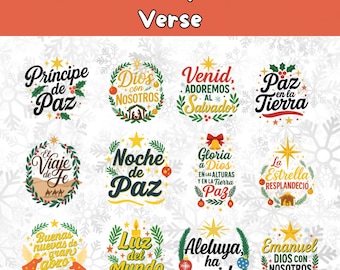 Pacchetto di 12 versetti biblici natalizi in spagnolo in formato PNG (download digitale)