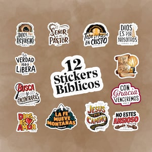 Paquete de 12 Versículos Bíblicos en Español / Paquete de Pegatinas Inspiradoras, / Frases Biblicas religiosas / Stickers Digitales / Frases Cristianas PNG