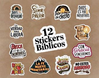 12 Spanish Bible Verses Bundle | Inspirational Sticker Bundle, | Frases Biblicas religiosas | Stickers Digitales | Frases Cristianas PNG