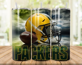 Green Bay 20 onças Skinny Tumbler Wrap PNG, Sport 20 onças Tumbler PNG, Mascot Sublimation Tumbler PNG Digital Download, Football Tumbler
