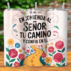 SPANISH Bible Motivational Quotes 20oz Skinny Tumbler Sublimation Designs, Tumbler Wrap Png, Do it Yourself, Christian Gift for Her