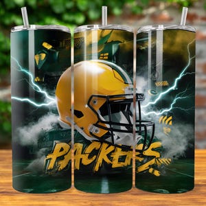 Green Bay 20oz Skinny Tumbler Wrap PNG, Sport 20oz Tumbler PNG, Mascot Sublimation Tumbler PNG Digital Download, Football Tumbler image 1