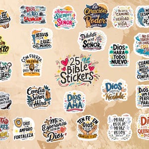 Pacote de 25 versículos da Bíblia em espanhol | Pacote de adesivos inspiradores, | Frases Bíblicas religiosas | Adesivos Digitais | Frases Cristianas PNG