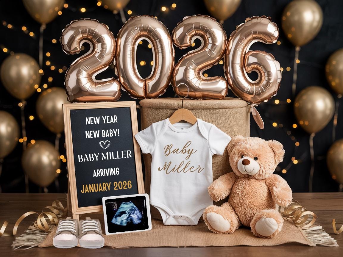 Digital New Years Pregnancy Announcement, Magical 2026 Baby Announcement, January Social Media Reveal, Instagram Wreath with Ultrasound