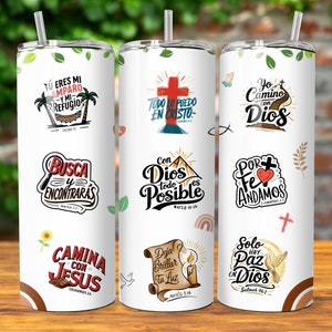 Diseños de sublimación para vasos delgados de 20 oz con citas motivacionales de la Biblia en español, envoltura para vasos en formato PNG, hágalo usted mismo, regalo cristiano para ella